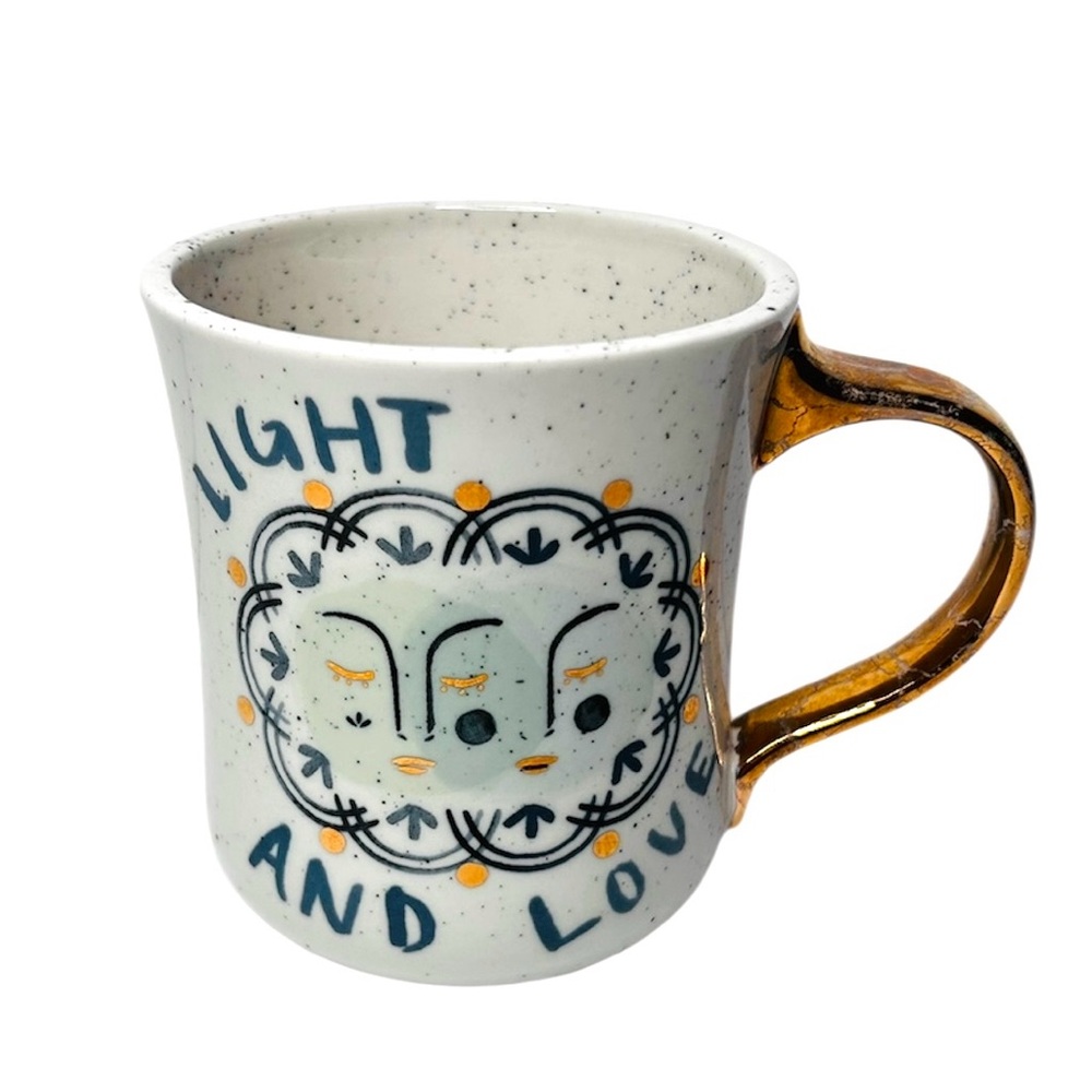 Anthropologie Light and Love Mug Gold Crackle Handle